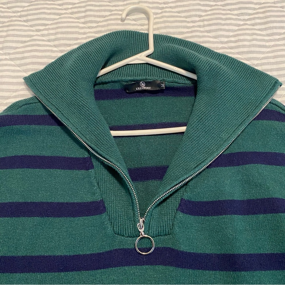 Striped Sweater Dress with Zip Turtleneck - Picture 3 of 4